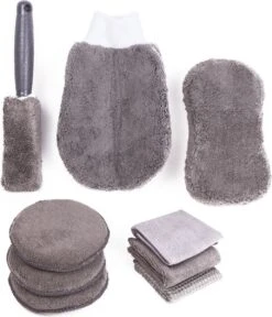 Synx Tools Autowas Schoonmaak Set Microvezel Auto 9 Delig - Auto Schoonmaak - Autopoetsdoeken - Auto Accessoires - Auto Spullen - Auto's - Auto Reiniging Set Herbruikbaar - Organizer - Cleaner