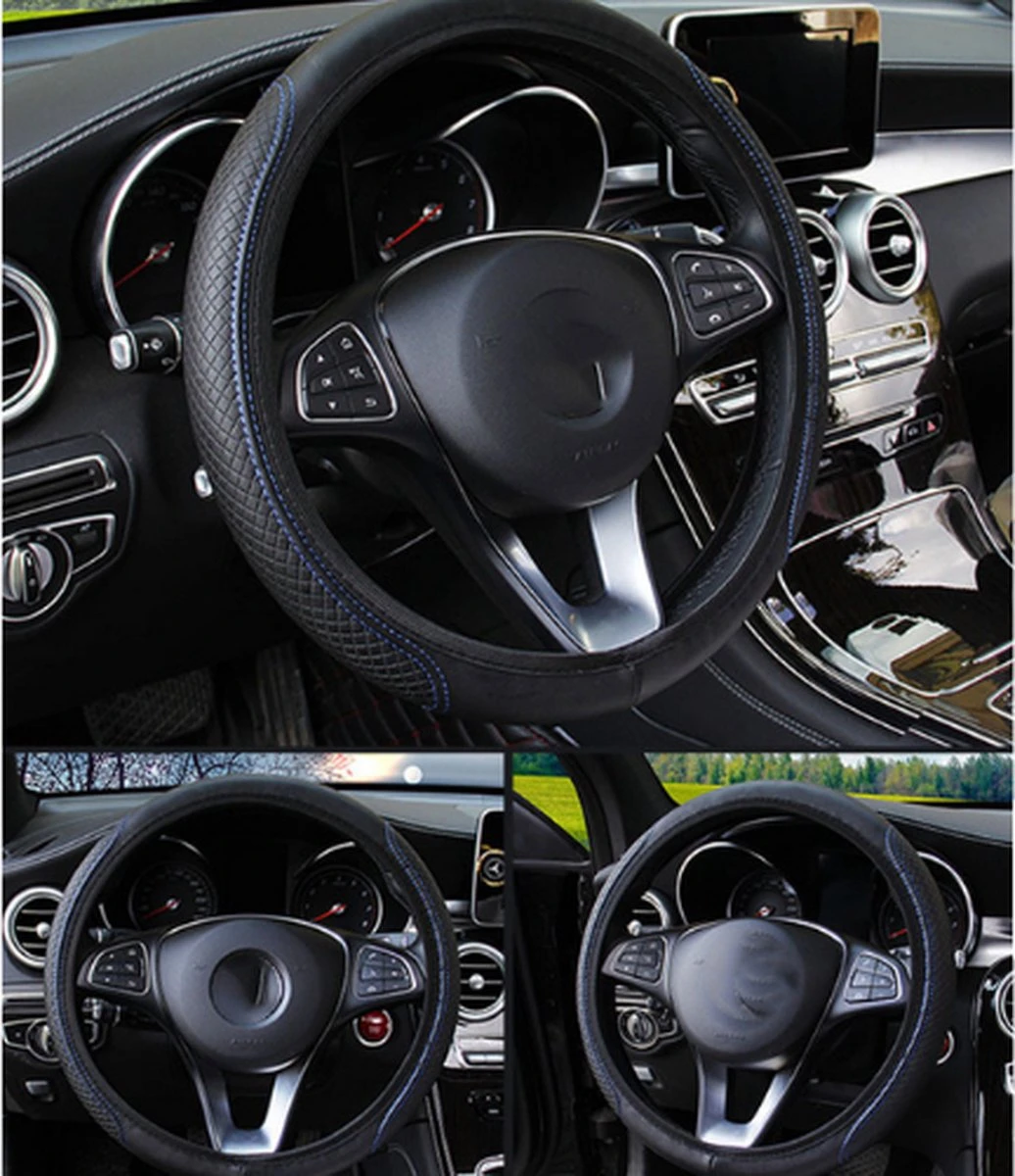Stuurhoes Auto - Zachte Stuurhoes - Anti Slip Stuurhoes - Voor 36-39 Cm Stuurwiel - Zwart Met Blauw 4 Stuurhoes Auto - Zachte Stuurhoes - Anti Slip Stuurhoes - Voor 36-39 Cm Stuurwiel - Zwart Met Blauw - Afbeelding 2