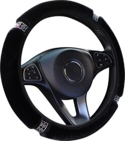 Kasey Products - Zachte Stuurhoes Met Steentjes - Stuurhoes Auto Voor 36-39 Cm Stuurwiel - Zwart