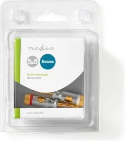 Nedis Banaanstekker - Recht - Male - Verguld - Schroef - Diameter Kabelinvoer: 7.0 Mm - Zink Legering - Zilver - 2 Stuks - Doos -Auto-Onderdelenwinkel 1062x1200