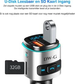 DW-G Bluetooth FM Transmitter - Auto Lader - Carkit - Handsfree - MP3 - USB - SD Kaart - Snel Lader - Bluetooth Audio Receiver -Auto-Onderdelenwinkel 1070x1200 4