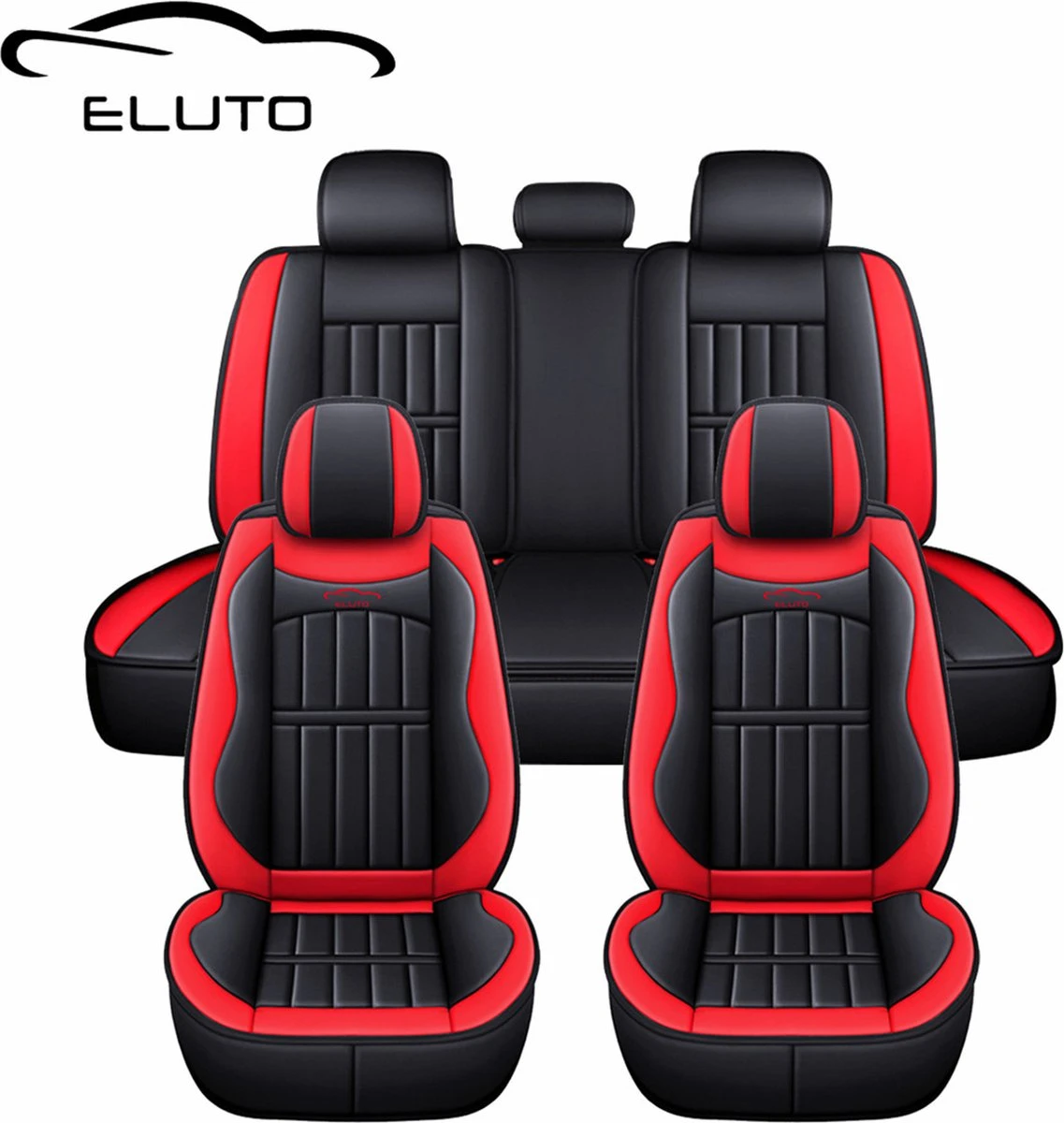 ELUTO Autostoelhoezen - Complete Set Van 5 Stoelen - Universeel - Zwart En Rood 5 ELUTO Autostoelhoezen - Complete Set Van 5 Stoelen - Universeel - Zwart En Rood - Afbeelding 3