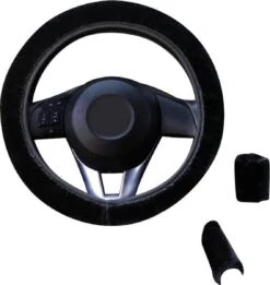 Kasey - Zachte Pluche Stuurhoes - Stuurhoes Auto - Stuurhoes Set - Zwart