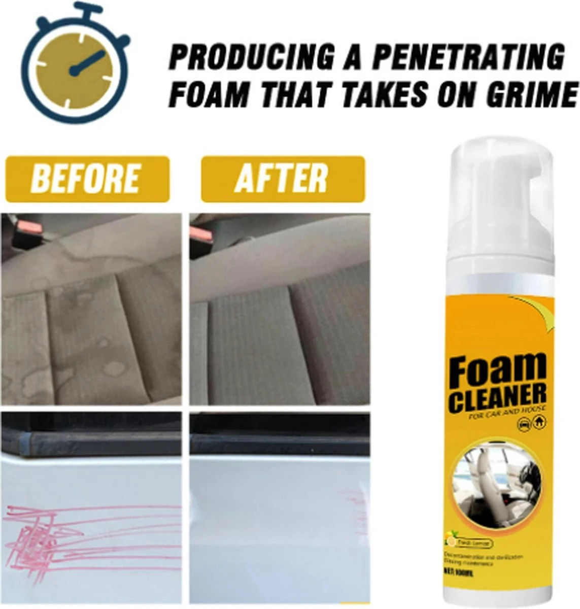 TLVX Schuimreiniger Interieur / Foam Cleaner / 150ml / Auto Schoonmaak / Geur Citroen / Interieur Reiniger Auto / Vlekken Verwijderen / Autostoelen Schoonmaak / Vlekken Bankstel / Kleding Vlekken / Stoelen Reiniger / Extreem Effectief! 4 TLVX Schuimreiniger Interieur / Foam Cleaner / 150ml / Auto Schoonmaak / Geur Citroen / Interieur Reiniger Auto / Vlekken Verwijderen / Autostoelen Schoonmaak / Vlekken Bankstel / Kleding Vlekken / Stoelen Reiniger / Extreem Effectief! - Afbeelding 2