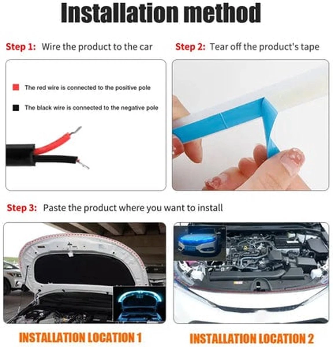 Dynamische Motorkap Dagrijverlichting Ledstrip - 1.8M - Ijsblauw 4 Dynamische Motorkap Dagrijverlichting Ledstrip - 1.8M - Ijsblauw - Afbeelding 2