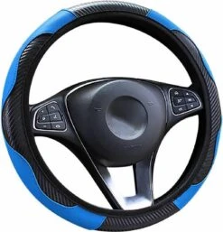 Kasey Products - Stuurhoes Auto - Voor 37-38 Cm Stuurwiel - Zwart Met Blauw - Carbon Look