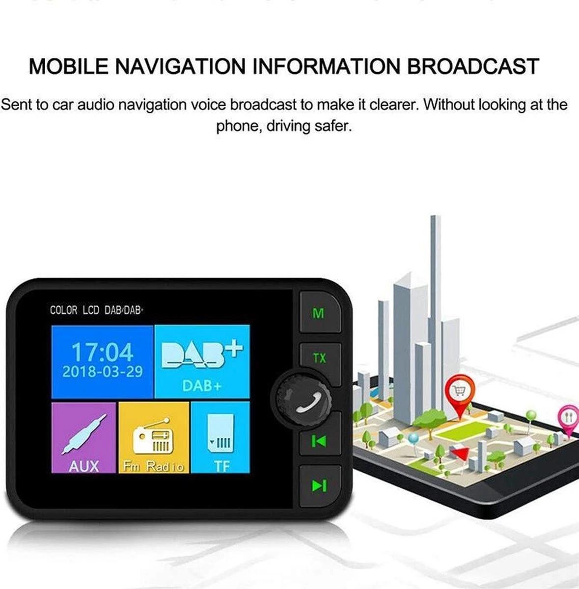 Auto DAB / DAB + Radioadapter 2,4 "LCD Bluetooth FM-zender Handsfree Bellen Carkit MP3-speler Muziekontvanger, Draagbare Digitale Radio Met USB-poort / SD-kaart / AUX-uitgang / DAB-antenne 7 Auto DAB / DAB + Radioadapter 2,4 "LCD Bluetooth FM-zender Handsfree Bellen Carkit MP3-speler Muziekontvanger, Draagbare Digitale Radio Met USB-poort / SD-kaart / AUX-uitgang / DAB-antenne - Afbeelding 5