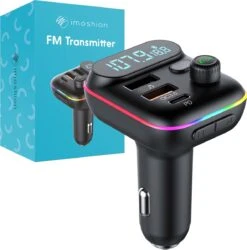 IMoshion FM Transmitter - Bluetooth Transmitter / Receiver Voor In De Auto - Handsfree Bellen & Muziek Afspelen Via O.a. Spotify - Carkit & Autolader Met USB-C