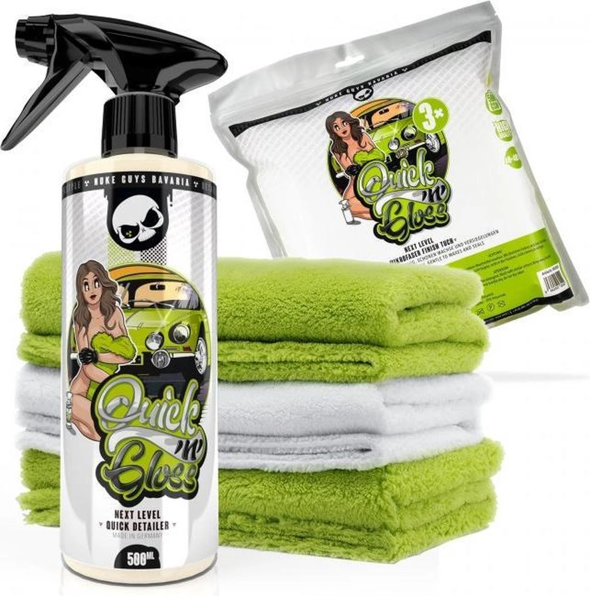 Quick Detailer (Spray Wax) Nuke Guys 500 Ml Samen Met Set Van 3 Super Zachte Microfiber Doekjes 40x40 Cm 500 Gr/m2 3 Quick Detailer (Spray Wax) Nuke Guys 500 Ml Samen Met Set Van 3 Super Zachte Microfiber Doekjes 40x40 Cm 500 Gr/m2