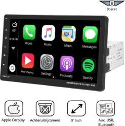 Boscer® 1Din Autoradio | Apple Carplay | 9' HD Verstelbaar Scherm | USB, Aux, Bluetooth|Achteruitrijcamera