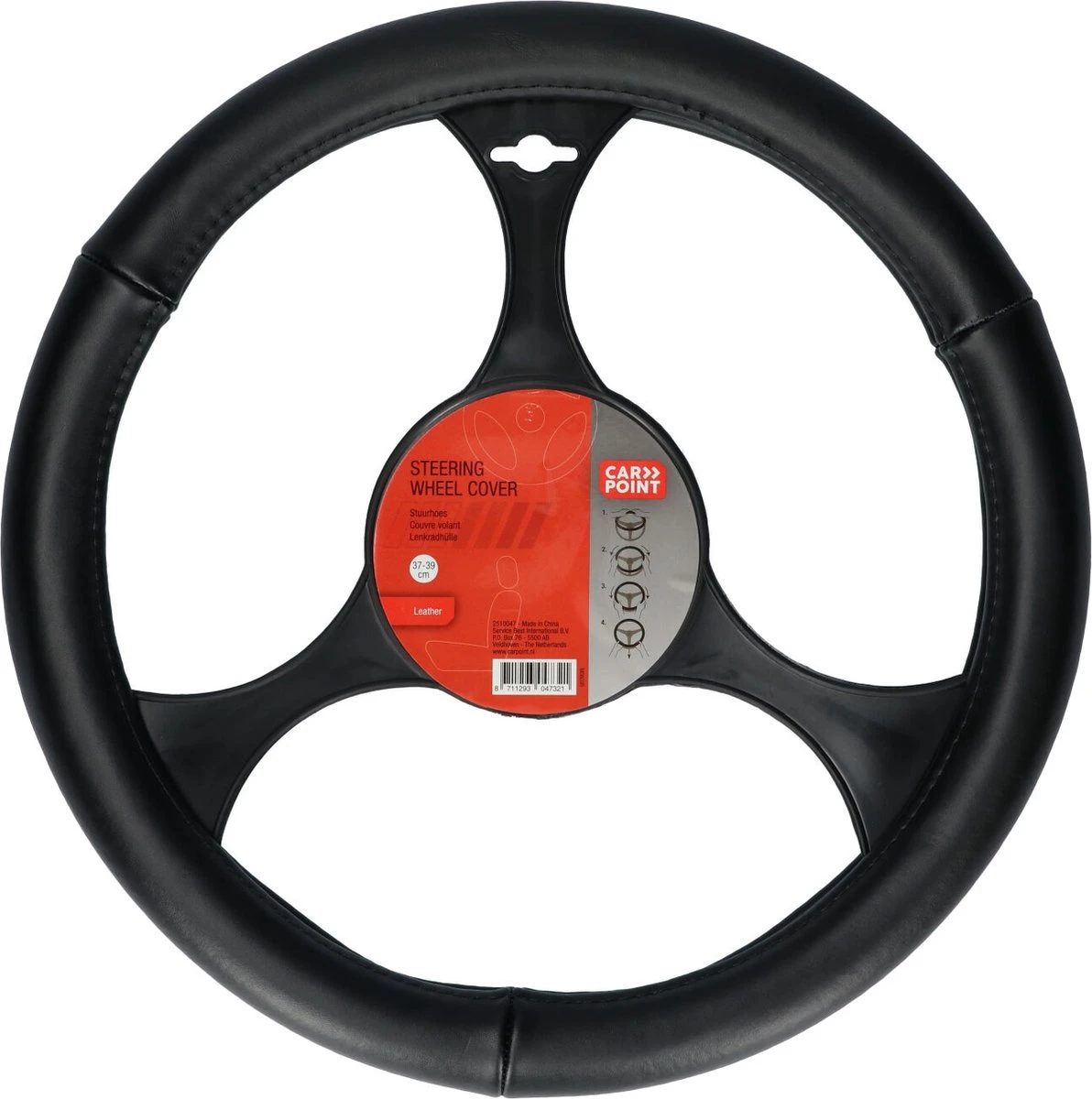 Carpoint Stuurhoes Auto - Leer Zwart - Voor Sturen Met Een Diameter Van 37-39 Cm 4 Carpoint Stuurhoes Auto - Leer Zwart - Voor Sturen Met Een Diameter Van 37-39 Cm - Afbeelding 2