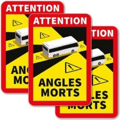 Brute Strength - Voordeelset 3 Stuks Dode Hoek Stickers Frankrijk Bus - Camper - Attention Angles Morts - Duurzame Kwaliteit - Formaat 17 X 25 Cm