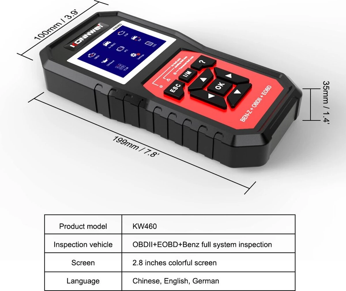 Konnwei KW460 Mercedes Benz - Systeem Diagnose Scanner - OBD2 - ObdII Eobd Scanner - ABS - Service Reset - Storingen Wissen 18 Konnwei KW460 Mercedes Benz - Systeem Diagnose Scanner - OBD2 - ObdII Eobd Scanner - ABS - Service Reset - Storingen Wissen - Afbeelding 16
