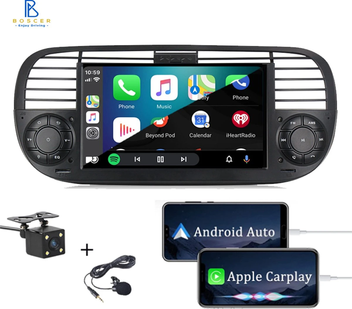 Boscer® Autoradio Fiat 500 2007-2015 - Apple Carplay & Android Auto - Android 11 - 7'' Navigatiesysteem - Zwart - Achteruitrijcamera 10 Boscer® Autoradio Fiat 500 2007-2015 - Apple Carplay & Android Auto - Android 11 - 7'' Navigatiesysteem - Zwart - Achteruitrijcamera - Afbeelding 8