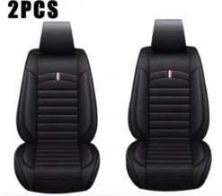 Service96 - Universele Pasvorm PU Lederen Autostoelhoes - Hoge Rugleuning Kuipstoelhoes - Autostoelbeschermer - 3D - Past Op De Meeste Auto's - Kliksysteem - 2 Stuks - Zwart -Auto-Onderdelenwinkel 1200x1057