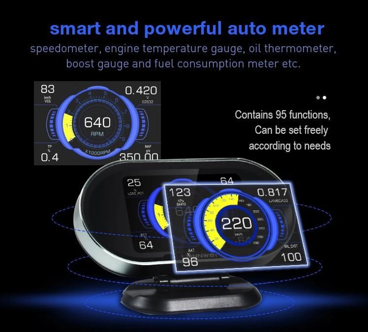 KW206 OBD Diagnose Dashboard Display, Meter, Toerental, Instelbaar Alarm, Temperaturen 7 KW206 OBD Diagnose Dashboard Display, Meter, Toerental, Instelbaar Alarm, Temperaturen - Afbeelding 5