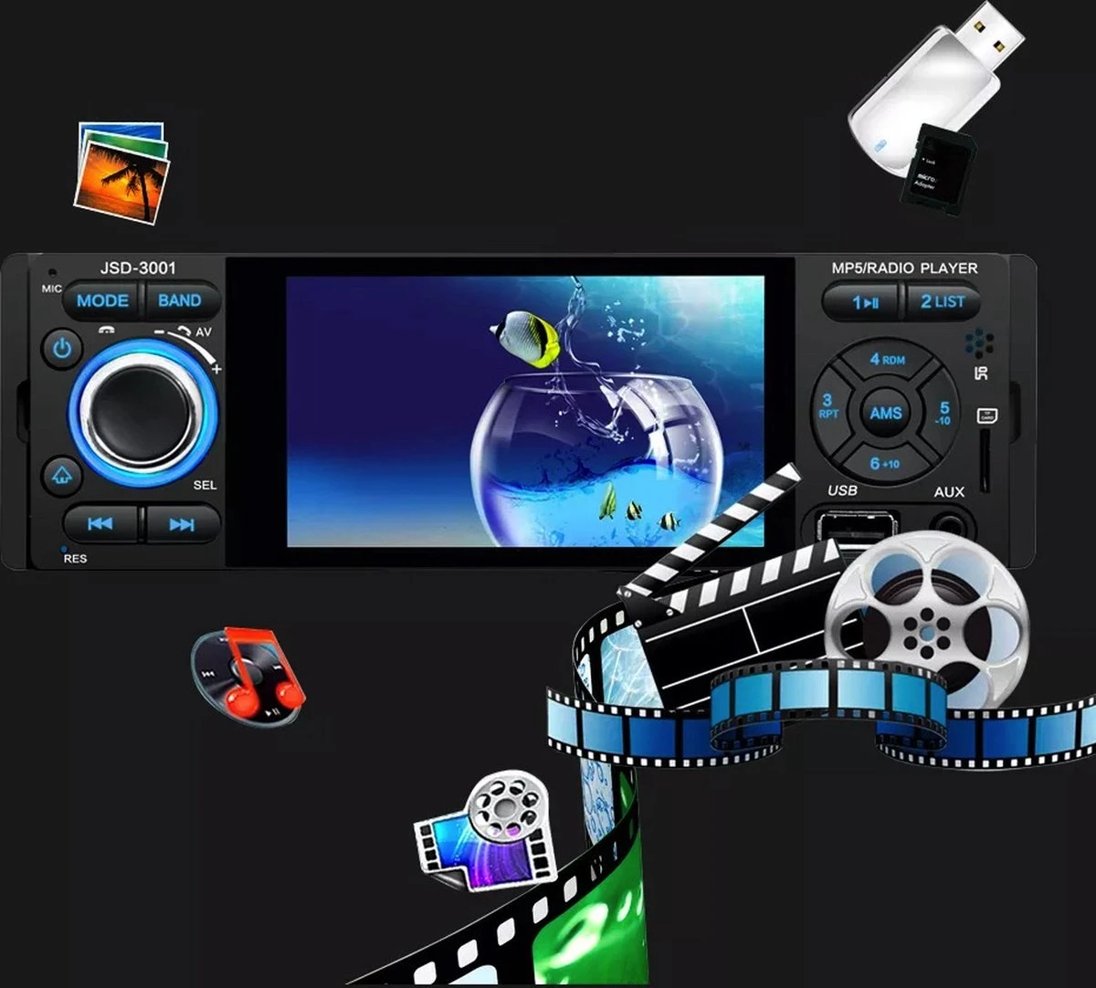 1-Din Autoradio Met Scherm | Bluetooth & USB 5 1-Din Autoradio Met Scherm | Bluetooth & USB - Afbeelding 3