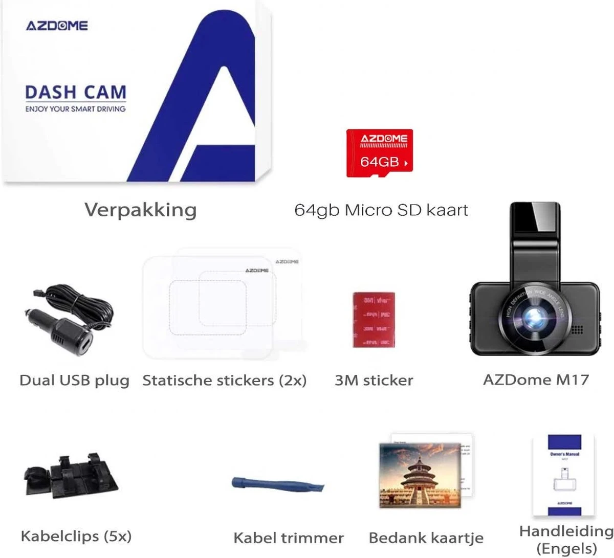 AZDome M17 Wifi 1CH FullHD 64gb Dashcam Voor Auto 4 AZDome M17 Wifi 1CH FullHD 64gb Dashcam Voor Auto - Afbeelding 2