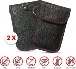 Merkloos 2x RFID Auto Keyless Beschermhoes - PU Leer - Autosleutel Bag- Faraday - -etui- Auto Rfid Blocker - Autosleutelhoes RFID - Antidiefstal - Autosleutelhoesje - Veiligheid - Car Security - Protected