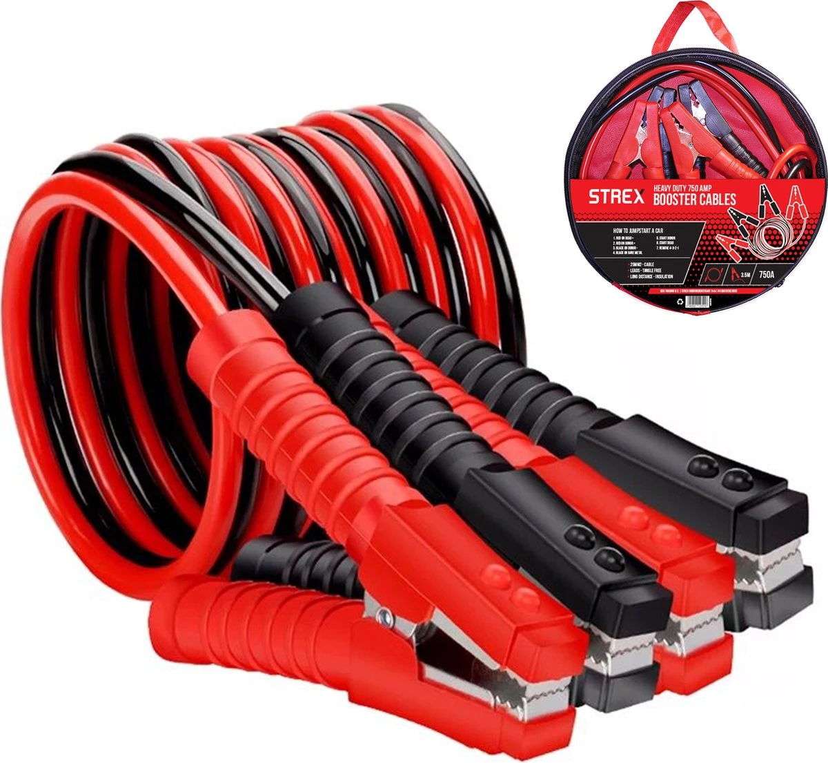 Strex Startkabels 25 Mm2 - 3.5M - 750A - Extra Robuust - Auto / Bus / Vrachtwagen / Boot - Incl. Opbergtas 3 Strex Startkabels 25 Mm2 - 3.5M - 750A - Extra Robuust - Auto / Bus / Vrachtwagen / Boot - Incl. Opbergtas