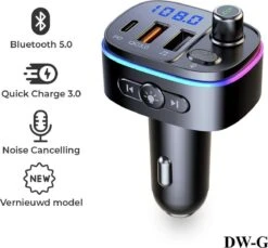 DW-G Bluetooth FM Transmitter - Auto Lader - Carkit - Handsfree - MP3 - USB - Snel Lader - Noise Cancelling - Nieuw Model