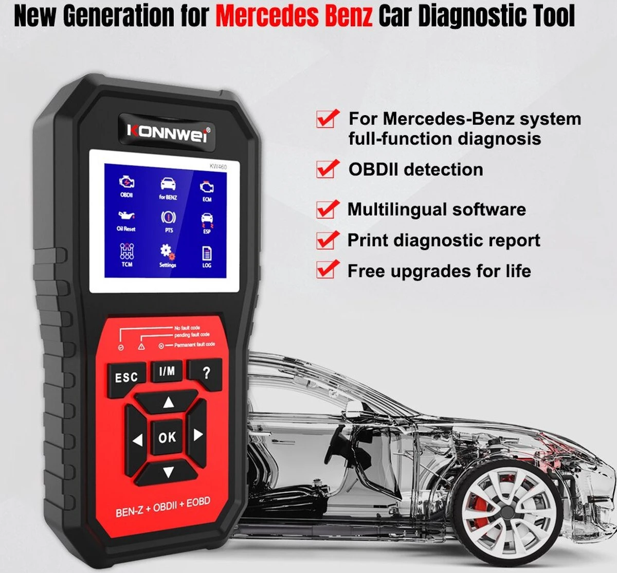 Konnwei KW460 Mercedes Benz - Systeem Diagnose Scanner - OBD2 - ObdII Eobd Scanner - ABS - Service Reset - Storingen Wissen 8 Konnwei KW460 Mercedes Benz - Systeem Diagnose Scanner - OBD2 - ObdII Eobd Scanner - ABS - Service Reset - Storingen Wissen - Afbeelding 6