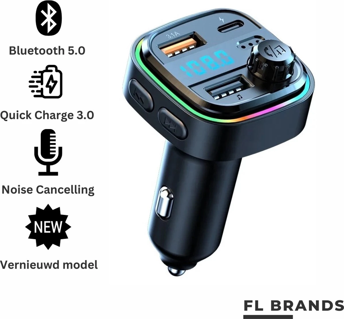 Bluetooth FM Transmitter - Auto Snel Lader - Carkit - Handsfree - Autoradio 12 Bluetooth FM Transmitter - Auto Snel Lader - Carkit - Handsfree - Autoradio - Afbeelding 10