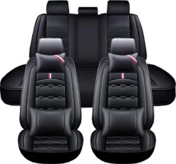 Merkloos ELUTO Leren Stoelhoes Auto - Universele Autostoelhoezen Set - Autostoel Hoes - 15 Stuks - Zwart