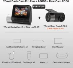 Dashcam-70mai Dash Cam Pro Plus + A500S 1944P Gps Adas Auto Camera 70mai A500S Auto Dvr 24H Parking Ondersteuning Achter Cam 140FOV Auto Recorder