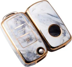 Merkloos Zachte TPU Sleutelcover - Marmer Grijs Goud - Sleutelhoesje Voor Volkswagen Golf / Polo / Tiguan / Up / Passat / Seat Leon / Seat Mii / Skoda Citigo - Sleutel Hoesje Cover - Volkswagen Auto Accessoires -Auto-Onderdelenwinkel 1200x1121 5