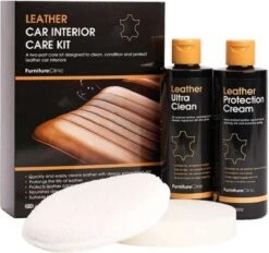 Leren Auto Interieur Verzorging Set - Auto Bekleding Leer - Voordeel Verpakking - Reiniger En Protectie Crème + Applicator – Verzorgen Leer & Lederwaar - 250 Ml