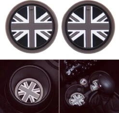 Merkloos Set Van 2 Bekerhouder Inleggers - Engelse Vlag - Geschikt Voor Mini Cooper / Cooper S / Clubman / Countryman - Rubberen Bekerhouders Onderzetters - Siliconen - Mini Auto Accessoires
