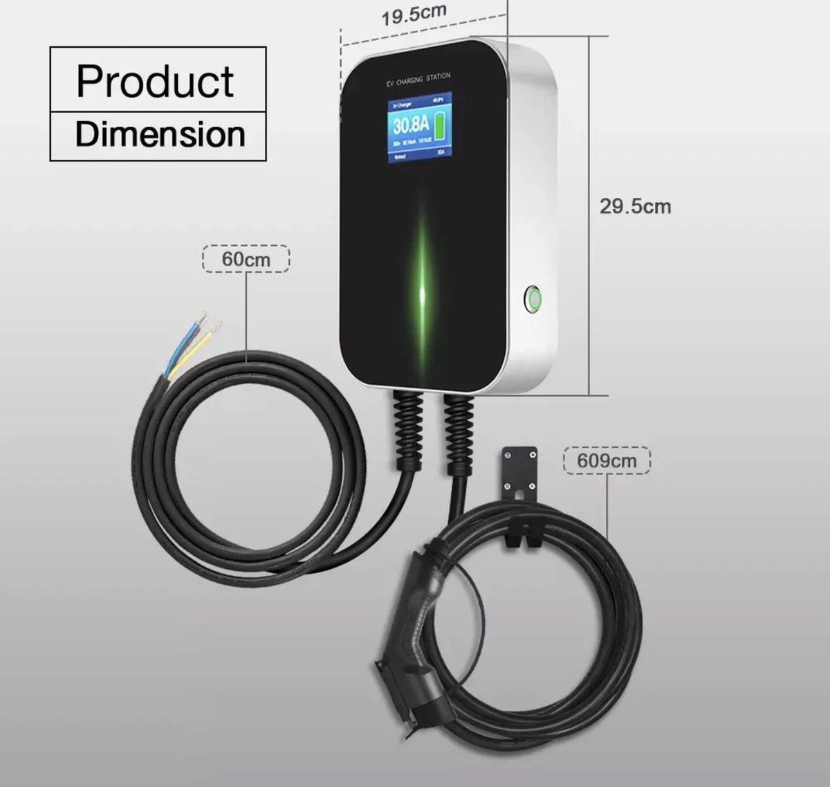 Laadpaal Wallbox Laadstation EV Charger 3.7kw 16A 1-Fase Type 2 Stekker 4 Laadpaal Wallbox Laadstation EV Charger 3.7kw 16A 1-Fase Type 2 Stekker - Afbeelding 2
