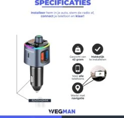 Wegman Bluetooth FM Transmitter - Carkit - Autolader USB C - Snellader - Handsfree Bellen - Autoradio - Auto Accessoires -Auto-Onderdelenwinkel 1200x1142 15