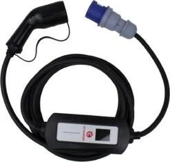 Merkloos Mobiele Thuislader Auto | Electrische & Hybride Verstelbare Thuislader | Type 2 - CEE Stekker | 7.4 KW | Fase 1 - Verstelbaar 10A-32A | 5 Meter