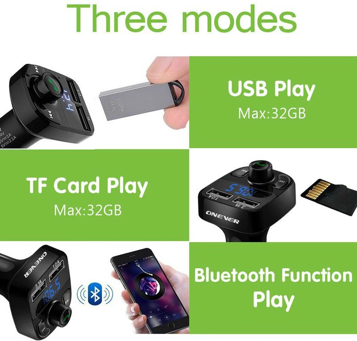 Fm-zender Aux Modulator Bluetooth Handsfree Car Kit Car Audio MP3 Speler Met 3.1A Quick Charge Dual USB Auto Lader 4 Fm-zender Aux Modulator Bluetooth Handsfree Car Kit Car Audio MP3 Speler Met 3.1A Quick Charge Dual USB Auto Lader - Afbeelding 2