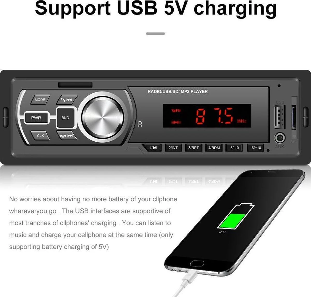 TechU™ Autoradio T138 – 1 Din Met Afstandsbediening – FM Radio – Bluetooth 5.0 – USB – AUX – SD – Handsfree Bellen 6 TechU™ Autoradio T138 – 1 Din Met Afstandsbediening – FM Radio – Bluetooth 5.0 – USB – AUX – SD – Handsfree Bellen - Afbeelding 4