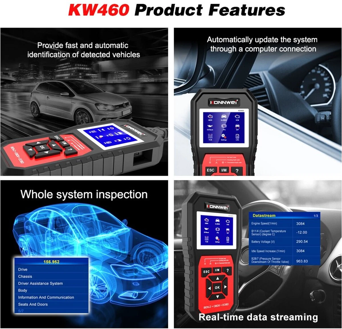 Konnwei KW460 Mercedes Benz - Systeem Diagnose Scanner - OBD2 - ObdII Eobd Scanner - ABS - Service Reset - Storingen Wissen 15 Konnwei KW460 Mercedes Benz - Systeem Diagnose Scanner - OBD2 - ObdII Eobd Scanner - ABS - Service Reset - Storingen Wissen - Afbeelding 13