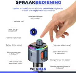 Wegman Bluetooth FM Transmitter - Carkit - Autolader USB C - Snellader - Handsfree Bellen - Autoradio - Auto Accessoires -Auto-Onderdelenwinkel 1200x1153 6