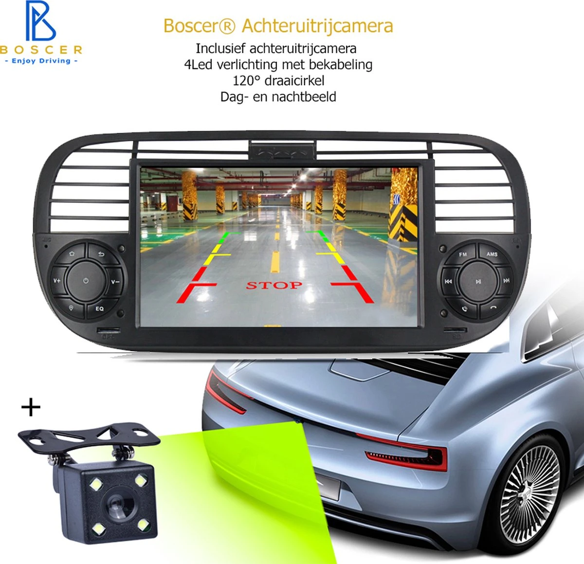 Boscer® Autoradio Fiat 500 2007-2015 - Apple Carplay & Android Auto - Android 11 - 7'' Navigatiesysteem - Zwart - Achteruitrijcamera 9 Boscer® Autoradio Fiat 500 2007-2015 - Apple Carplay & Android Auto - Android 11 - 7'' Navigatiesysteem - Zwart - Achteruitrijcamera - Afbeelding 7