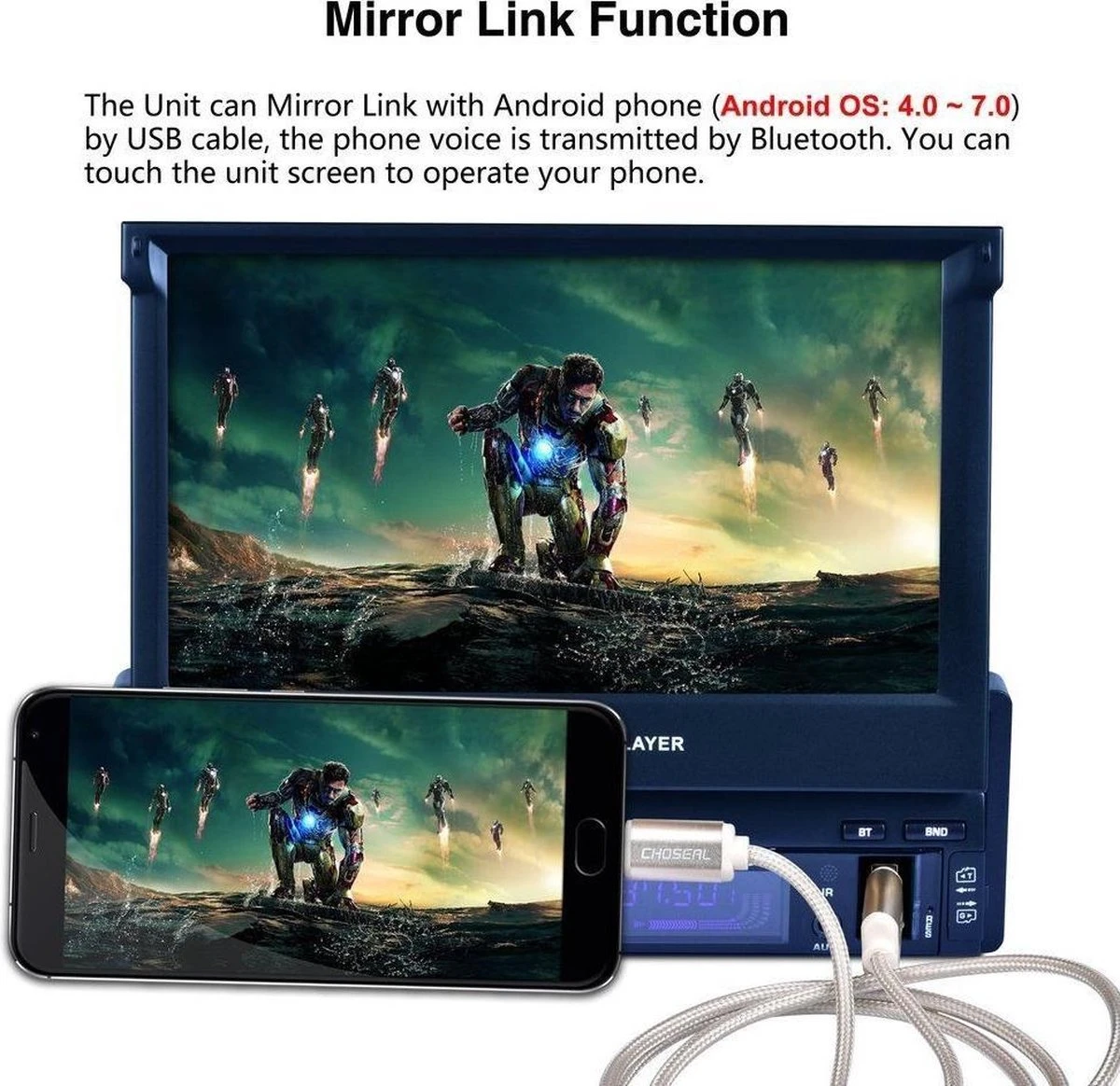 TechU™ T47 Autoradio Met Uitklap Scherm – 1 Din 7 Inch + Afstandsbediening – Bluetooth – USB – AUX – FM Radio – GPS Navigatie – Handsfree Bellen – Autoradio Met Scherm 10 TechU™ T47 Autoradio Met Uitklap Scherm – 1 Din 7 Inch + Afstandsbediening – Bluetooth – USB – AUX – FM Radio – GPS Navigatie – Handsfree Bellen – Autoradio Met Scherm - Afbeelding 8