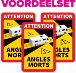 Dode Hoek Sticker Camper - Voordeelset Van 3 Stuks - 17 X 25 Cm - Waarschuwing - Attention Angles Morts