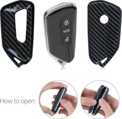 Kwmobile Autosleutelhoes Voor VW Golf 8 3-knops Autosleutel - Hardcover Beschermhoes - Carbon Design - Zwart -Auto-Onderdelenwinkel 1200x1170 8