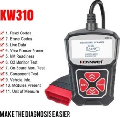 Merkloos Konnwei KW310 Multifunctioneel OBD2 + EOBD Scanner - Nederlandstalig - Motor Foutcode Lezen En Wissen - OBDII - Diagnose - Playback Data - PCM Data - O2 - EVAP - OBD 2 - Uitleesapparaat -Auto-Onderdelenwinkel 1200x1172 5
