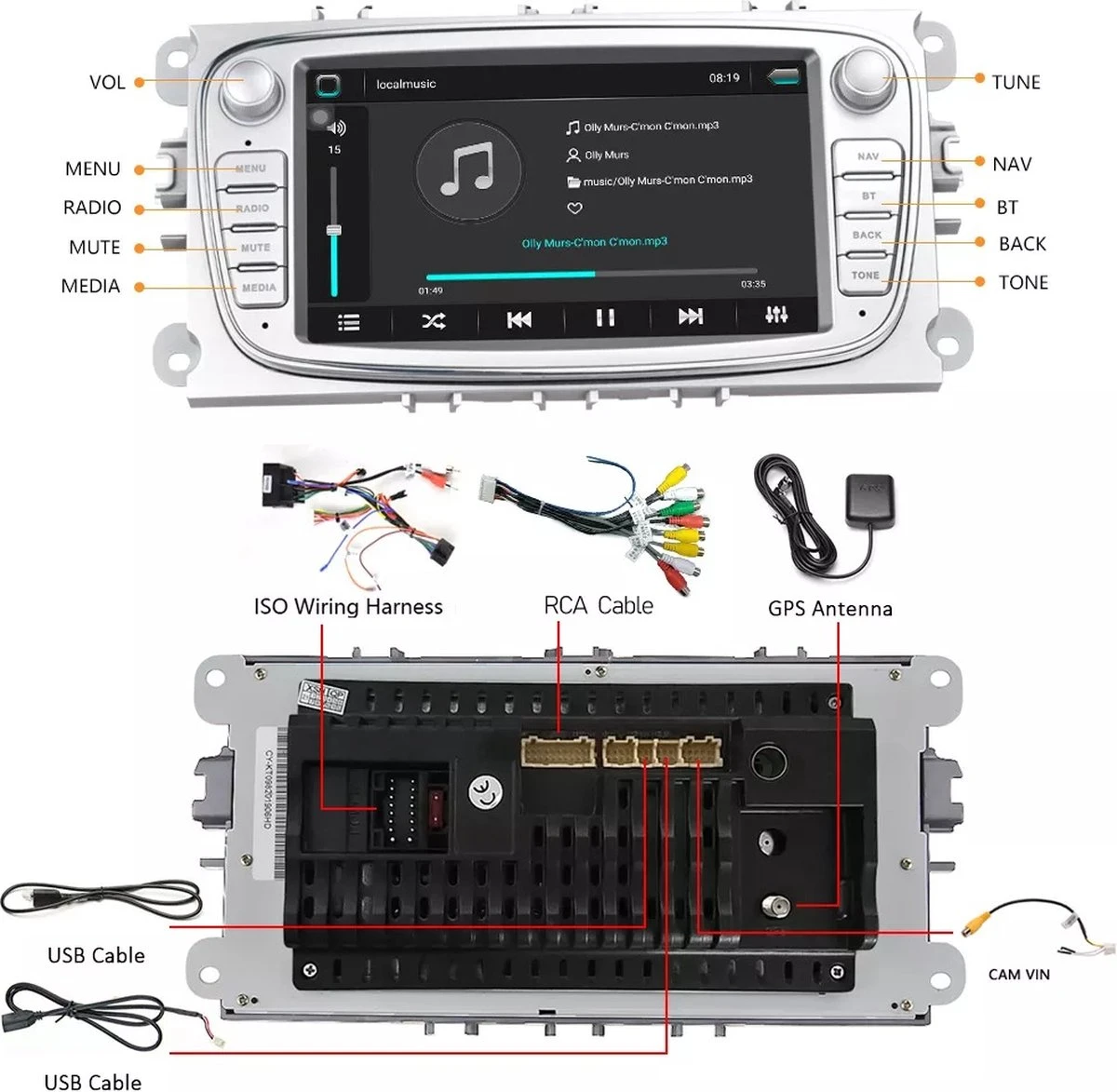 Ford Autoradio Navigatie Zilver | Android 9.1 | Mondeo Focus S-max 7 Ford Autoradio Navigatie Zilver | Android 9.1 | Mondeo Focus S-max - Afbeelding 5