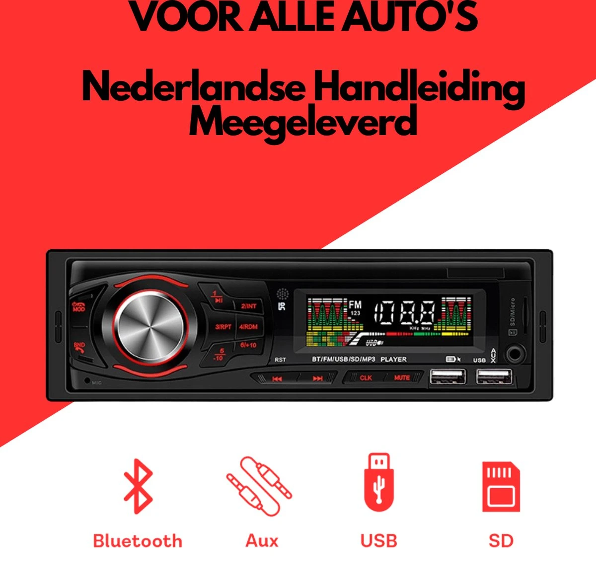 Merkloos Autoradio Met Bluetooth Voor Alle Auto's - USB, AUX En Handsfree - Afstandsbediening - Verlicht - Enkel DIN Auto Radio Met Ingebouwde Microfoon - Nederlandse Handleiding 4 Merkloos Autoradio Met Bluetooth Voor Alle Auto's - USB, AUX En Handsfree - Afstandsbediening - Verlicht - Enkel DIN Auto Radio Met Ingebouwde Microfoon - Nederlandse Handleiding - Afbeelding 2