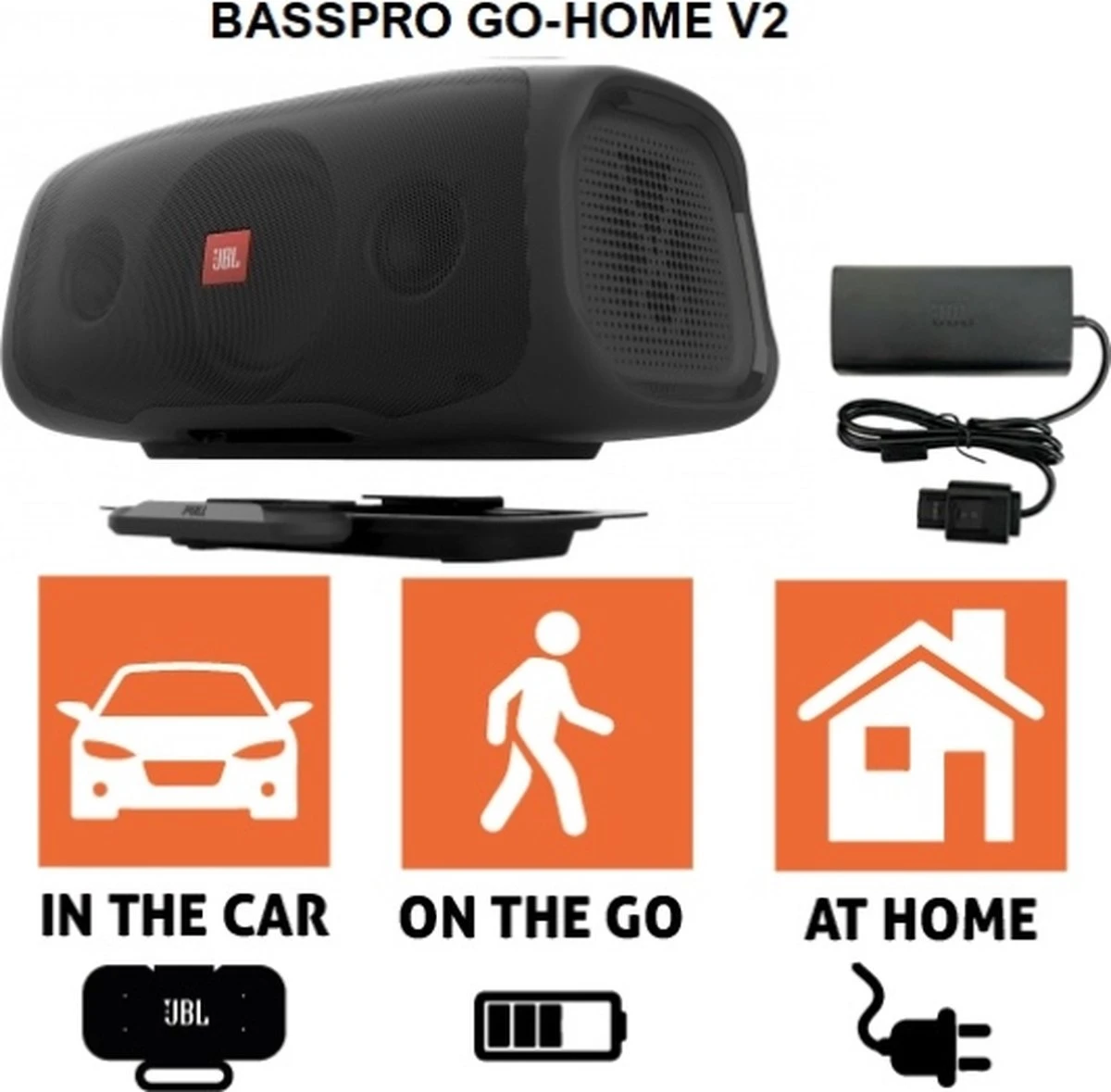 JBL BassPro Go Plus - 2 In 1 Subwoofer - Auto Subwoofer - Bluetooth Speaker - 200 W - Met Thuislader 3 JBL BassPro Go Plus - 2 In 1 Subwoofer - Auto Subwoofer - Bluetooth Speaker - 200 W - Met Thuislader