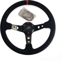 Reyhs - Deep Dish Sportstuur - Rood - 14" - Suede Leer - Race - Drift - Stuurnaaf