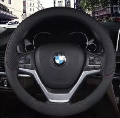 Stuurwielhoes Zwart 38cm Rond K.leder Hoge Kwaliteit