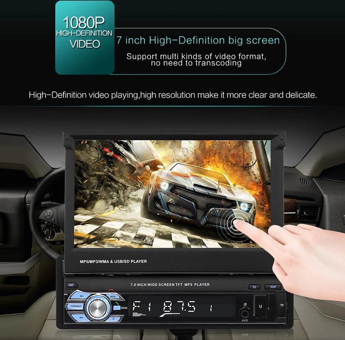 TechU™ T38 Autoradio 1 Din 7 Inch HD + Afstandsbediening | Bluetooth - USB - AUX - SD | Bluetoothradio | Handsfree Bellen | Autoradio Met Scherm | Stembediening 5 TechU™ T38 Autoradio 1 Din 7 Inch HD + Afstandsbediening | Bluetooth - USB - AUX - SD | Bluetoothradio | Handsfree Bellen | Autoradio Met Scherm | Stembediening - Afbeelding 3